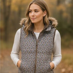 Aeropostale Womens Blue Puffer Vest w/Removable Faux-Fur Trim Hood Size XS